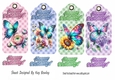 4 Coloured Birthday Gingham Tags/Toppers With Butterflies & Flowers