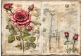 Vintage Roses & Buds Ephemera Journal Background A4