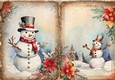 Lovely Vintage Snowmen With Poinsettias Snow Scene A4