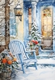 Lovely Snow Scene With Blue Christmas A4