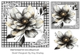 Pretty Black/Gold Flower In Black & White Gingham 7x7 (Three)