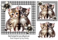Cute Kittens With Flowers Black Gingham 7x7 (Two)