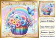 Pretty Glitter Butterflies With Floral Basket With Rainbow 8x8