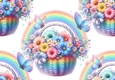 Pretty Basket Of Flowers Butterflies, Rainbow Backing Paper (BIG)