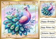 Pretty Glitter Rainbow Frame With Peacock 8x8 Card