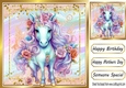 Pretty Glitter Rainbow Frame With Unicorn With Roses 8x8 Card