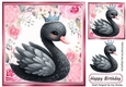 Pretty Frame Of Pink Roses With A Black Princess Swan 8x8 Card