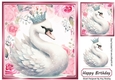 Frame Of Pink Roses With A White Princess Swan With Crown 8x8 Card