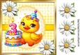 Cute Yellow Birthday Duck (AGED THREE) With Daisies in Yellow Gingham 8x8