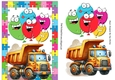 Lovely A5 Toony Balloons Card With Jigsaw Frame Yellow Truck (TWO)