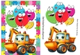 Lovely A5 Toony Balloons Card With Jigsaw Frame Yellow Truck (FOUR)