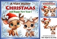 Cute Deers In Santa Hat & Bow in 8X8 Snowflake Christmas Frame