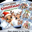  4 Cute Animals & Snowman in 8X8 Christmas Card Fronts Mini Kit