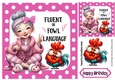 FOWL CHICKEN Woman With Caption In Pink Polkadot 7x7Frame