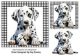 Lovely Dalmation Puppy In Black/White Gingham 7x7 Frame (FOUR)