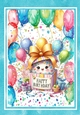 Funny Face With Gifts In Balloon Blue Frame A4 (TWO)