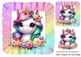 Pretty Rainbow Unicorn In 8X8 Rainbow Frill Frame (FOUR)