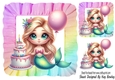 Pretty Rainbow Mermaid In 8X8 Rainbow Frill Frame (THREE)