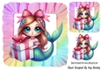 Pretty Rainbow Mermaid In 8X8 Rainbow Frill Frame (FOUR)