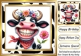 Funny Face Cow In 8x8 Gold Frame (THREE)