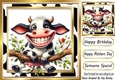 Funny Face Cow In 8x8 Gold Frame (FOUR)