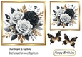 Lovely Black/White Roses With Butterflies 7x7