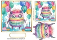 Birthday Balloons 7x7 With Cute Monster (THREE)