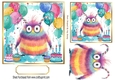 Birthday Balloons 7x7 With Cute Monster (FOUR)