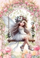 Pretty Flower Fairy In Garden On A Swing A4 (TWO)