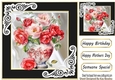 Pretty Red Roses In Vase With Satin & Ornate Corners Black 8x8 (TWO)