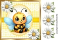 White Daisies With Yellow Gingham Bumble Bee 8x8 (THREE)