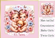 Sweet Baby Girls Twins In 8X8 Pink/Gold Frames