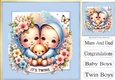 Sweet Baby Boys Twins In 8X8 Blue/Gold Frames