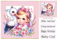 Sweet Baby Girl With Stork In 8X8 Pink/Gold Frames