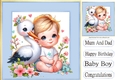 Sweet Baby Boy With Stork In 8X8 Blue/Gold Frames