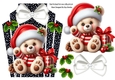 Cute Little Teddy Bear With Black/White Art Deco Topper With Bow A5 (FOUR)
