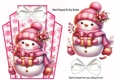 Cute Snowman Pink Snowflake Art Deco Topper With Bow A5 (TWO)