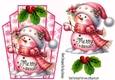 Cute Snowman Pink Snowflake Art Deco Topper With Holly A5 (THREE)