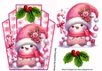 Cute Snowman Pink Snowflake Art Deco Topper With Bow A5 (FOUR)
