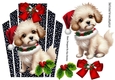Cute Little Christmas Puppy With Black/White Topper With Red Bow A5 (TWO)