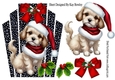 Cute Little Christmas Puppy With Black/White Topper With Red Bow A5 (FOUR)