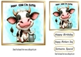 Funny Cow With Hilarious Comments 7x7 Card Fronts FOUR