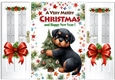 Lovely Christmas Gate Fold Card With Black Puppy Red Bows (FIVE)