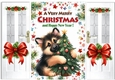 Lovely Christmas Gate Fold Card With Alsatian Puppy Red Bows (SIX)