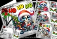 4 Christmas Gothic Santas With Holly 8x8 Card Fronts Mini Kit