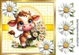 Cute Cow With Daisies Card Front Yellow Check 8X8 Frame (TWO)