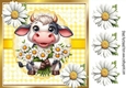 Cute Cow With Daisies Card Front Yellow Check 8X8 Frame (THREE)