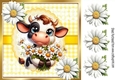 Cute Cow With Daisies Card Front Yellow Check 8X8 Frame (FOUR)