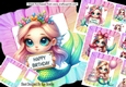4 Pretty Mermaids In Rainbow Frill 8X8 Frames Cards Mini Kit
