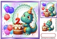 Cute Birthday Dragon With Balloons & Cake 8x8 (AGED TWO)